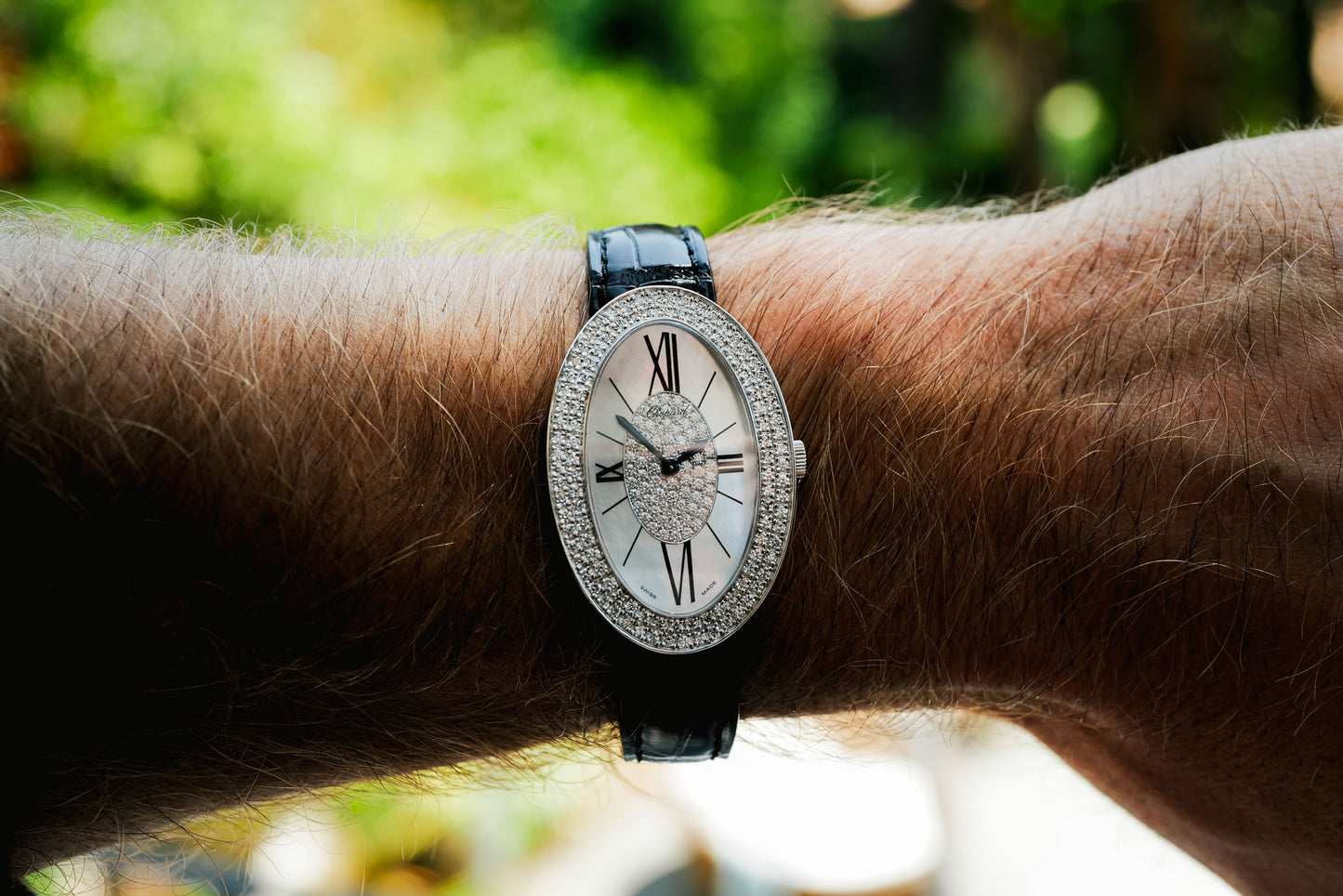 Chopard 18K White Gold Diamond-Set Oval Watch
