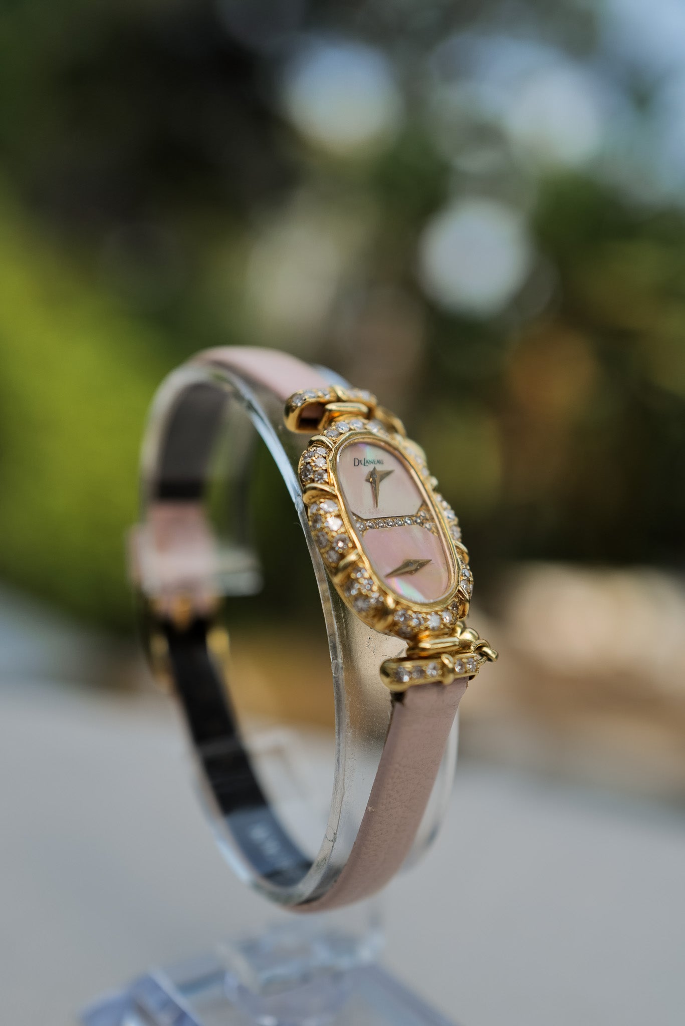 DeLaneau Dual Time 18K Gold Diamond Watch
