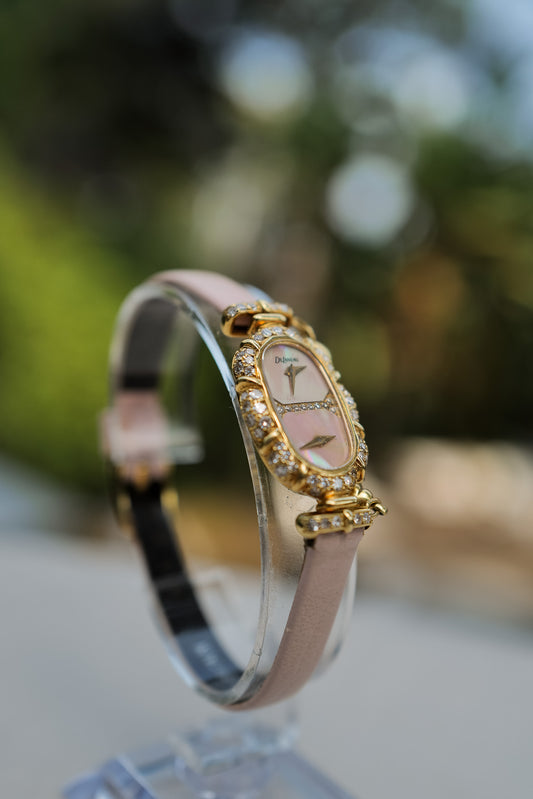 DeLaneau Dual Time 18K Gold Diamond Watch