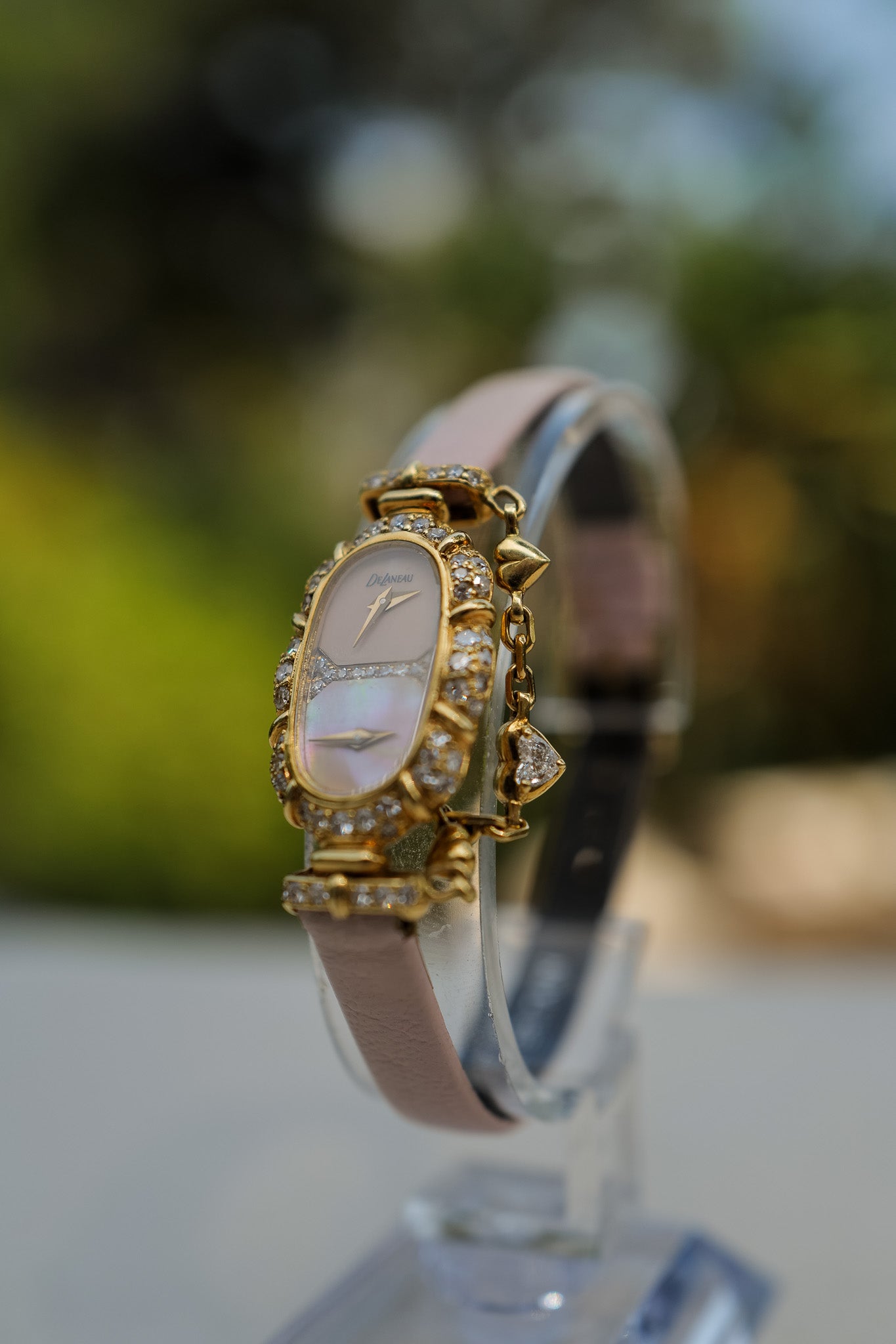 DeLaneau Dual Time 18K Gold Diamond Watch