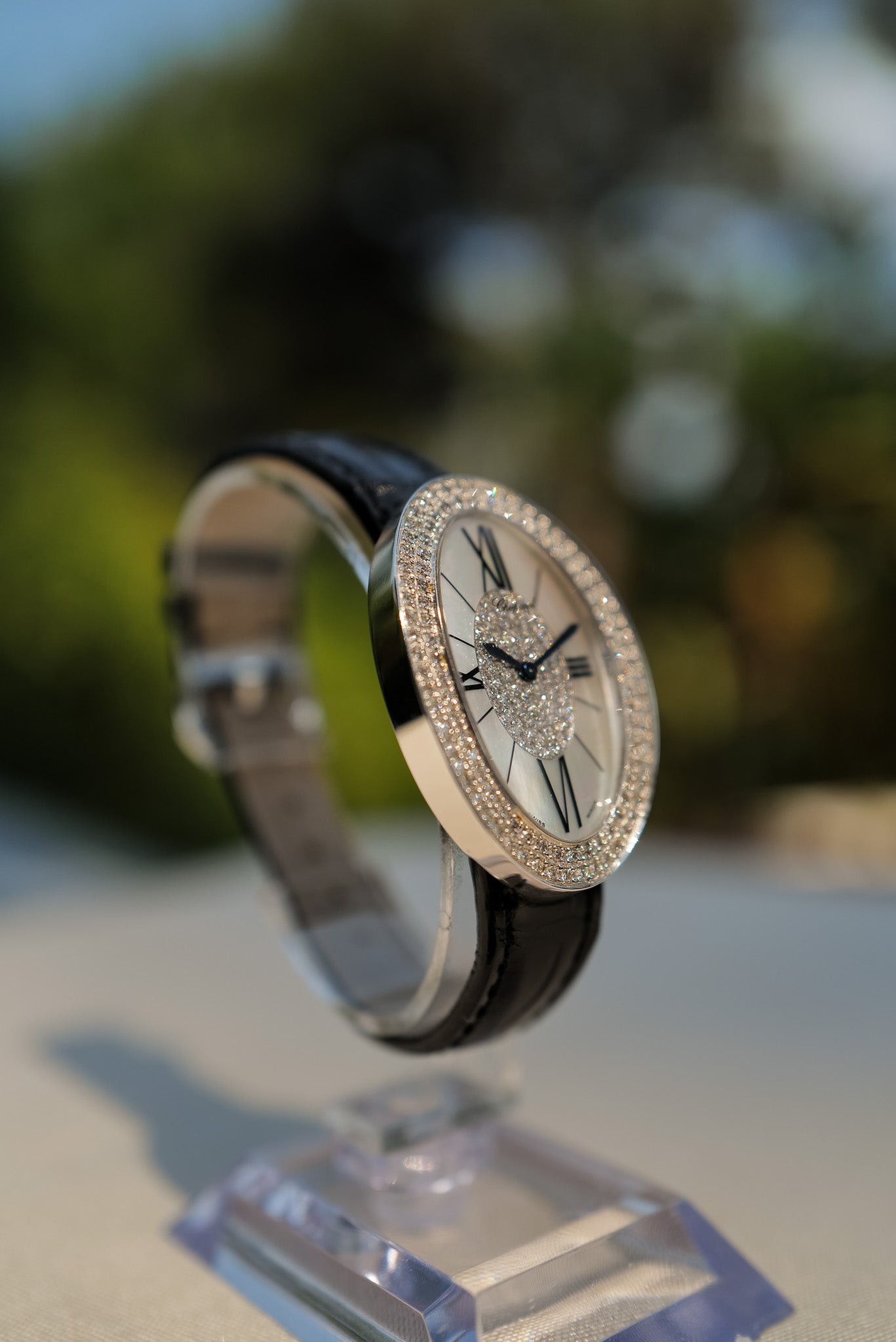Chopard 18K White Gold Diamond-Set Oval Watch