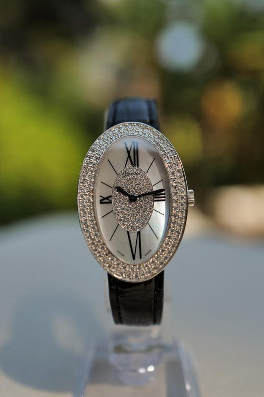Chopard 18K White Gold Diamond-Set Oval Watch