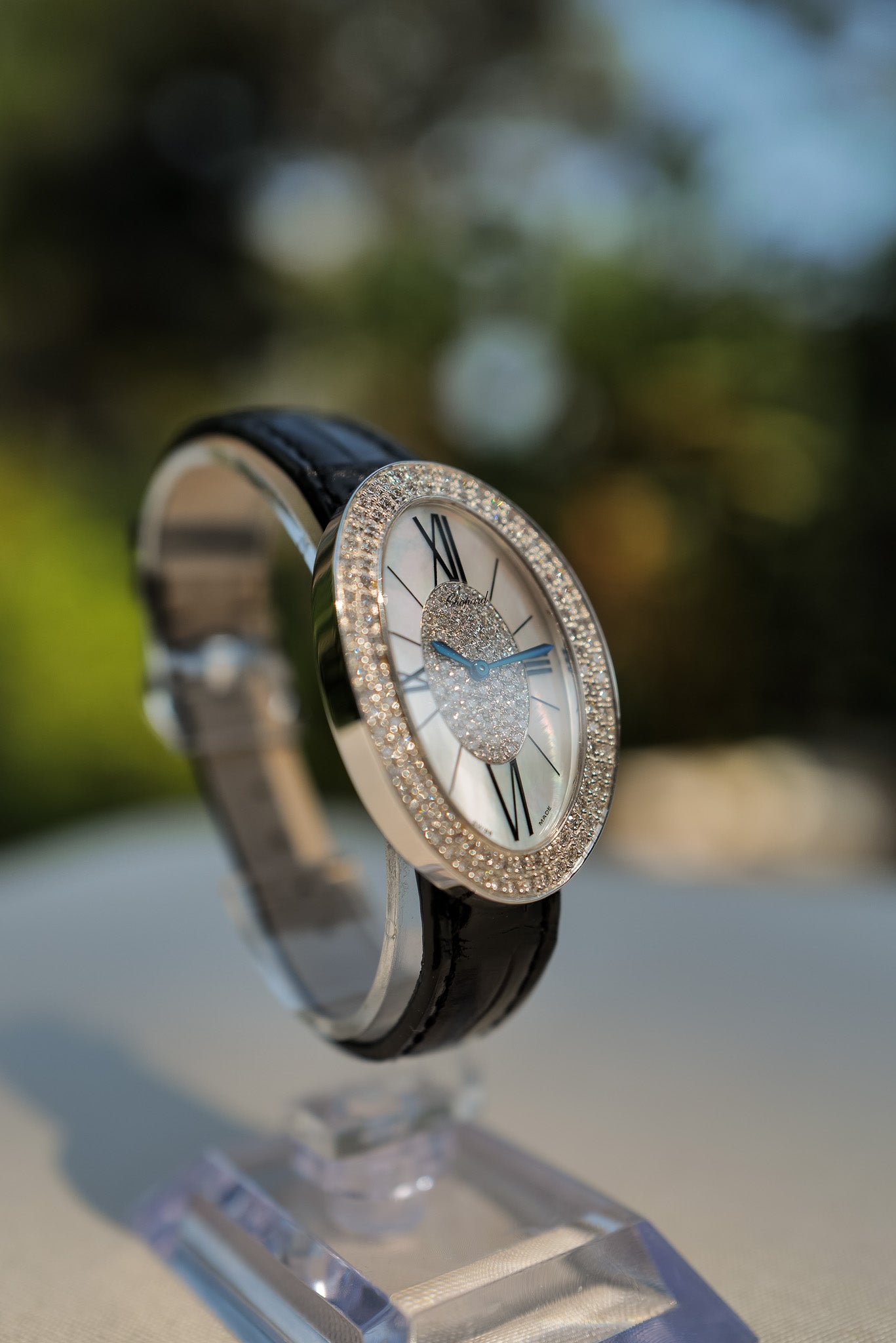 Chopard 18K White Gold Diamond-Set Oval Watch