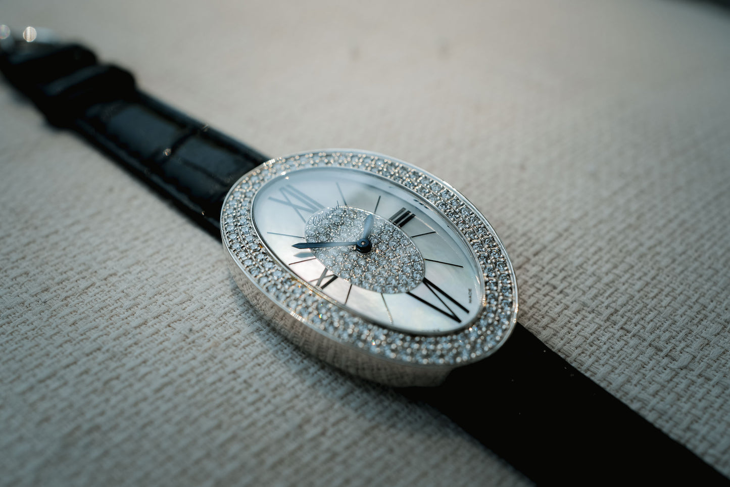 Chopard 18K White Gold Diamond-Set Oval Watch