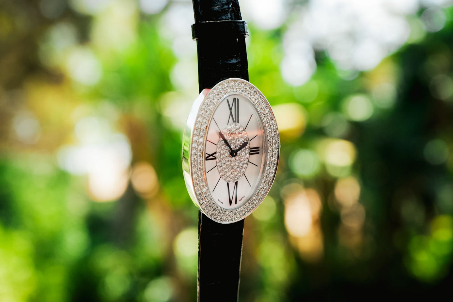 Chopard 18K White Gold Diamond-Set Oval Watch