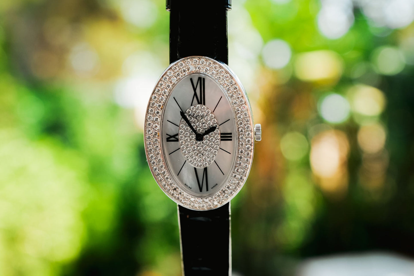 Chopard 18K White Gold Diamond-Set Oval Watch