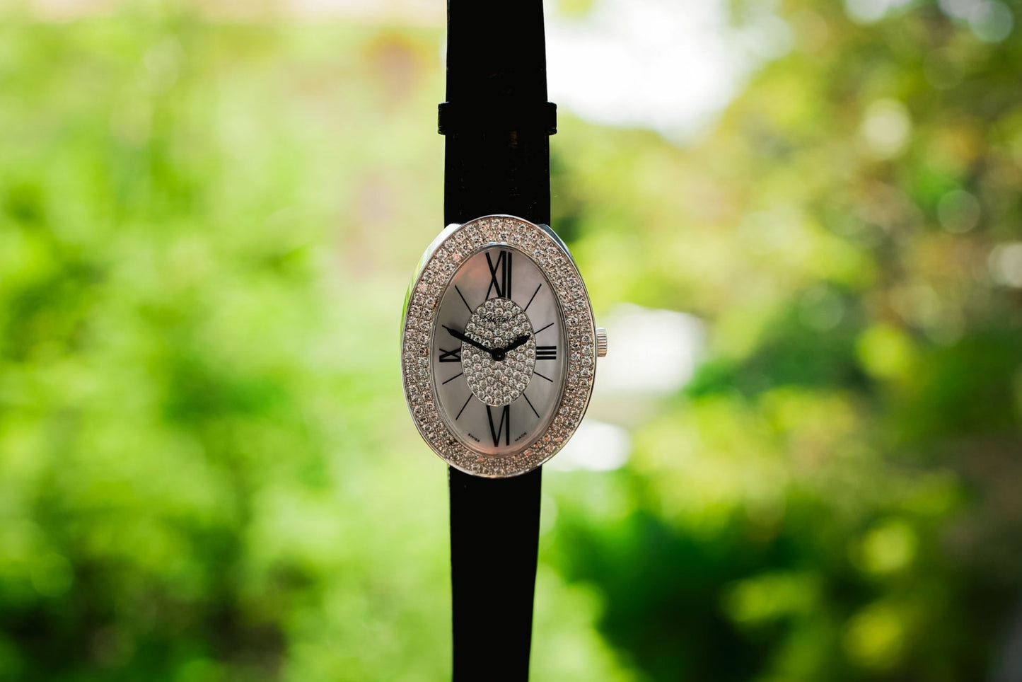 Chopard 18K White Gold Diamond-Set Oval Watch