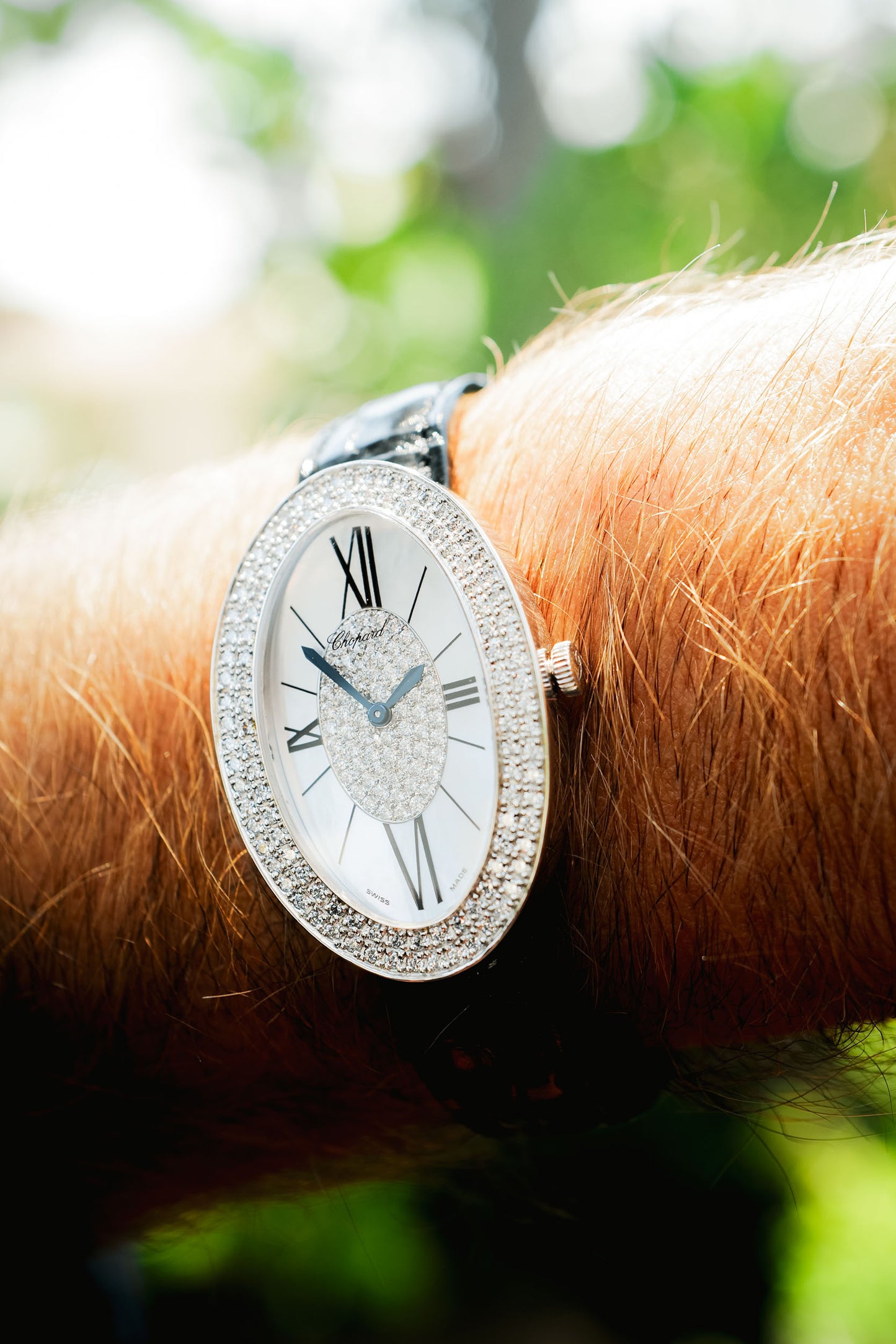 Chopard 18K White Gold Diamond-Set Oval Watch