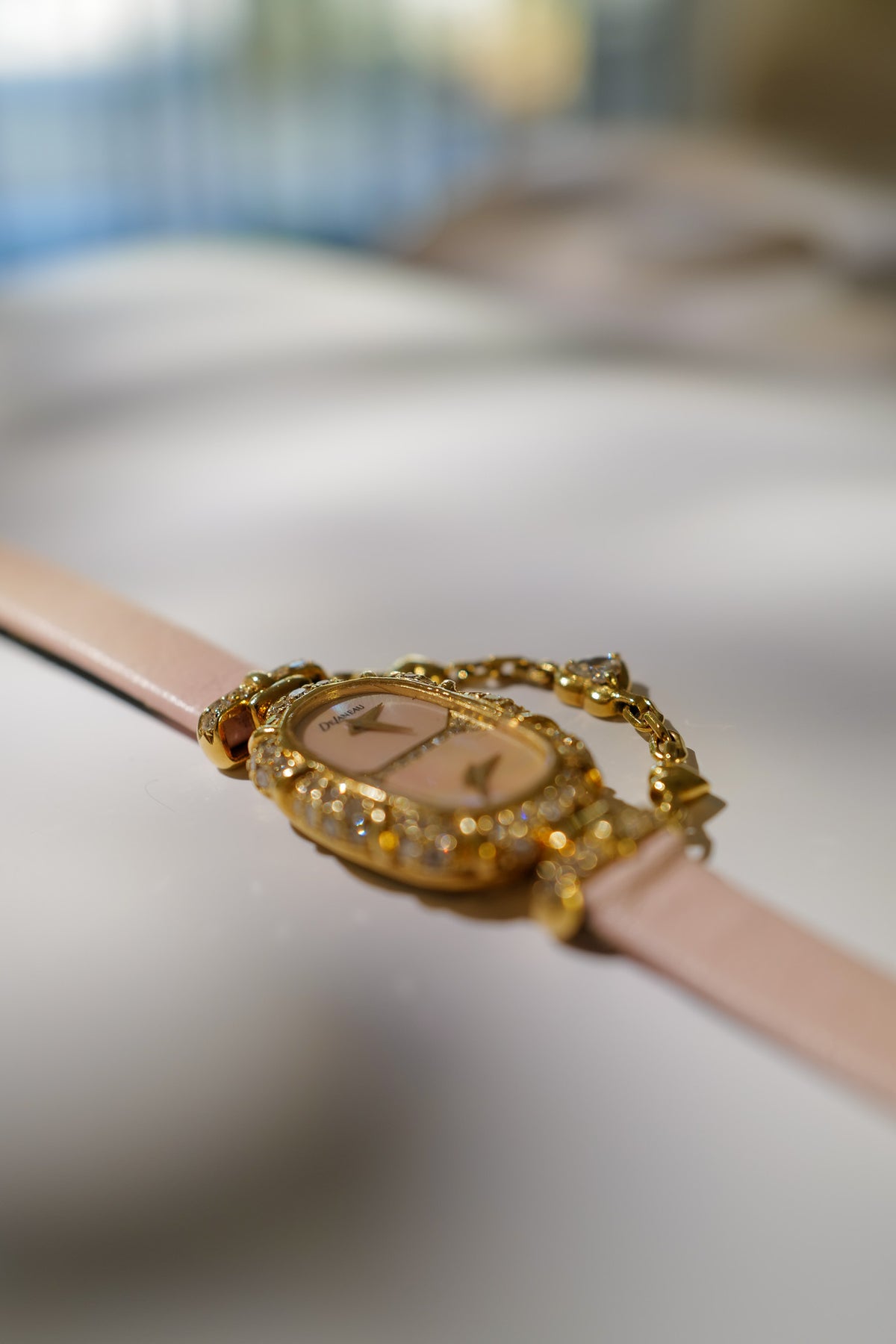 DeLaneau Dual Time 18K Gold Diamond Cocktail Watch