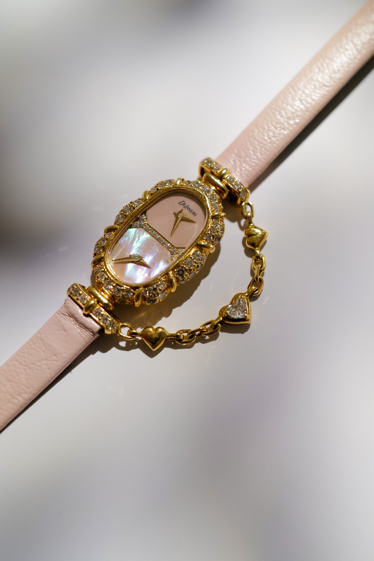 DeLaneau Dual Time 18K Gold Diamond Cocktail Watch