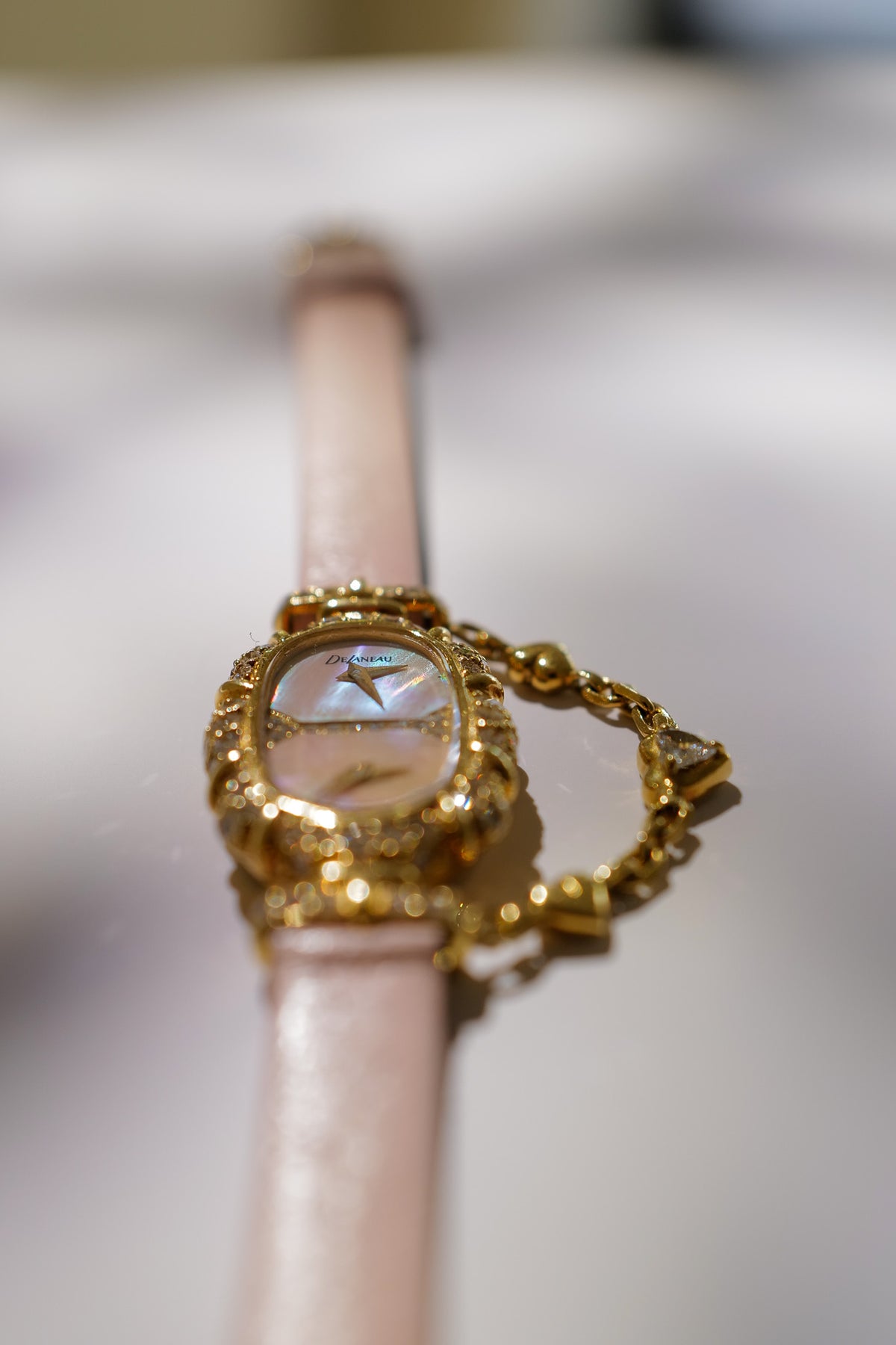 DeLaneau Dual Time 18K Gold Diamond Cocktail Watch