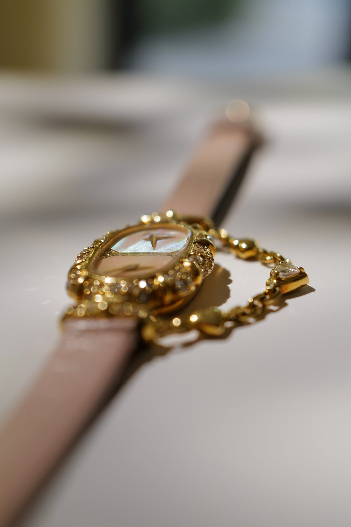 DeLaneau Dual Time 18K Gold Diamond Cocktail Watch