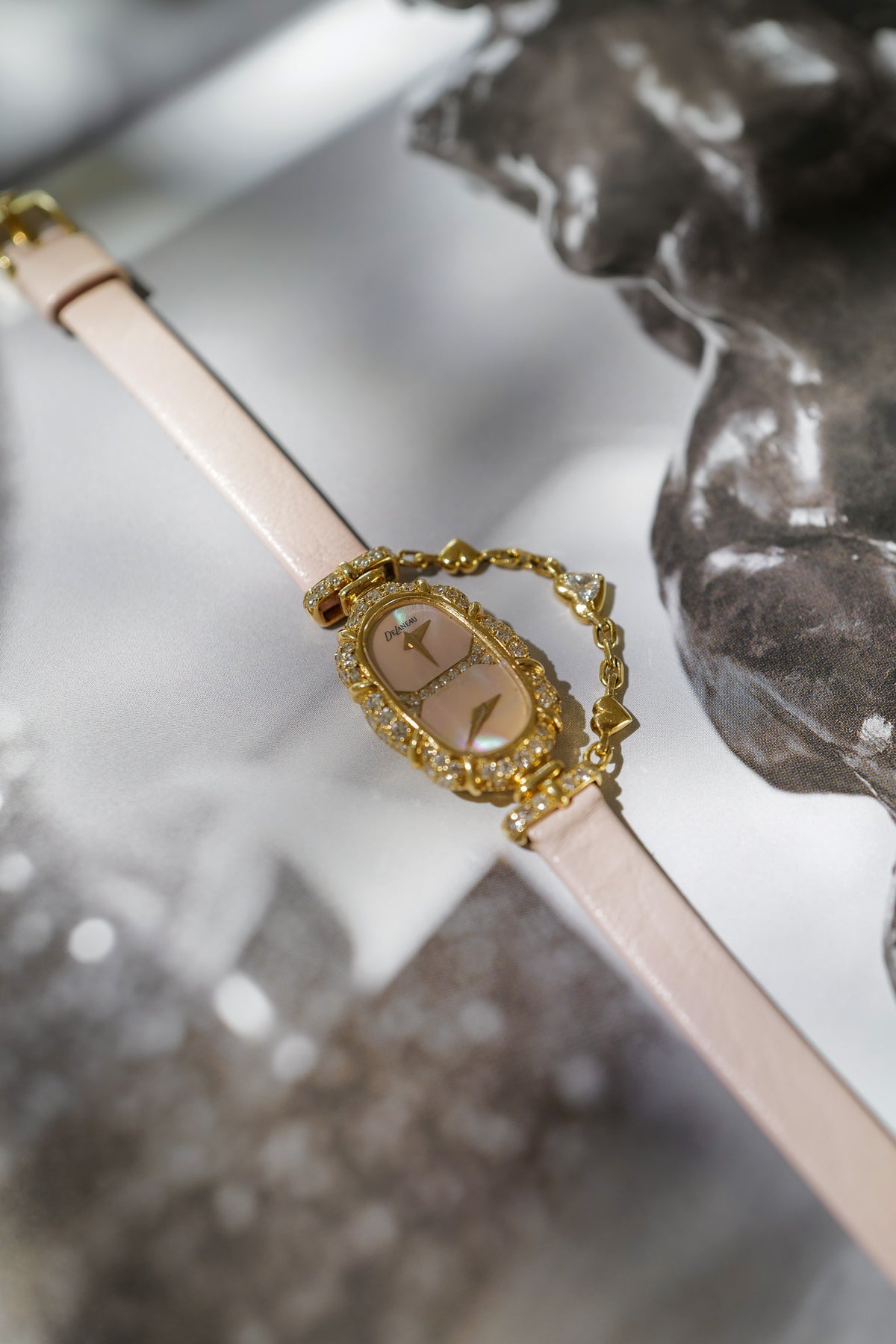 DeLaneau Dual Time 18K Gold Diamond Cocktail Watch