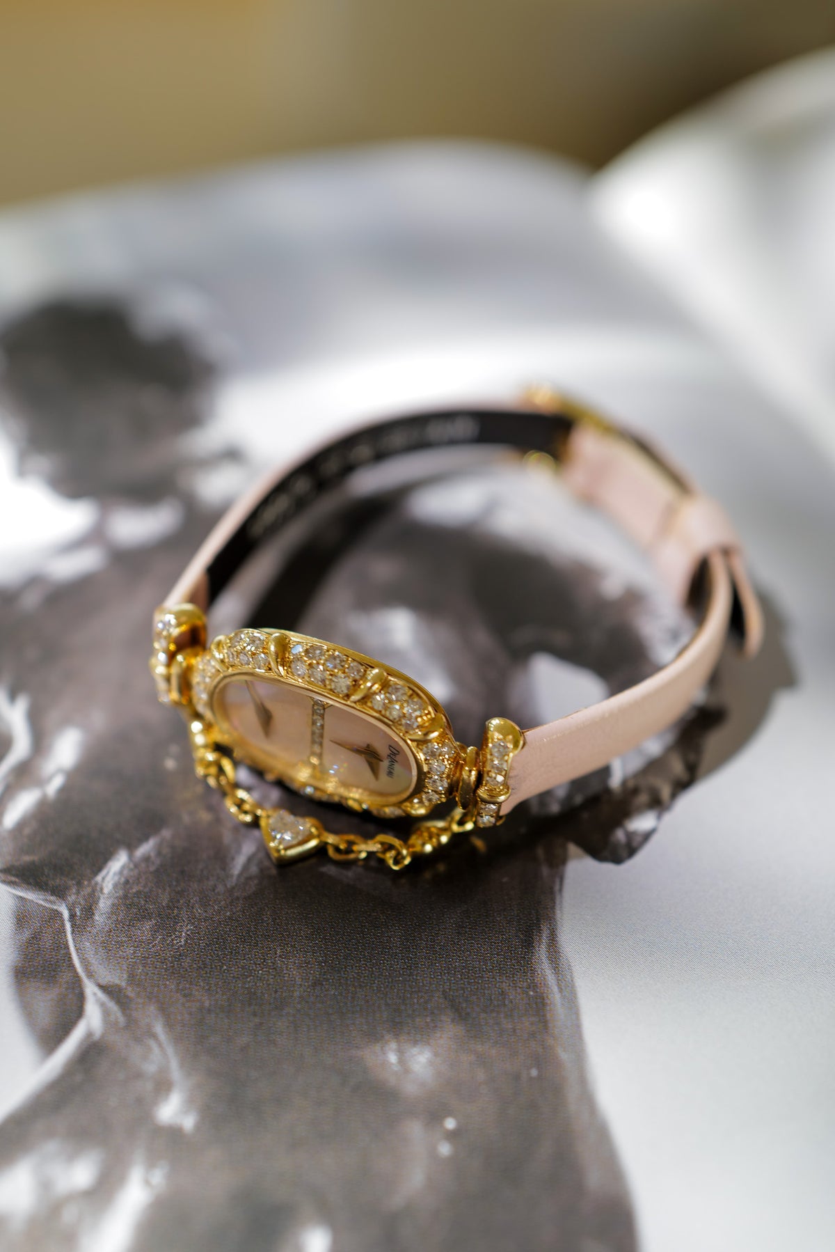 DeLaneau Dual Time 18K Gold Diamond Cocktail Watch
